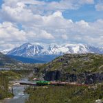 Train in snowed mountain