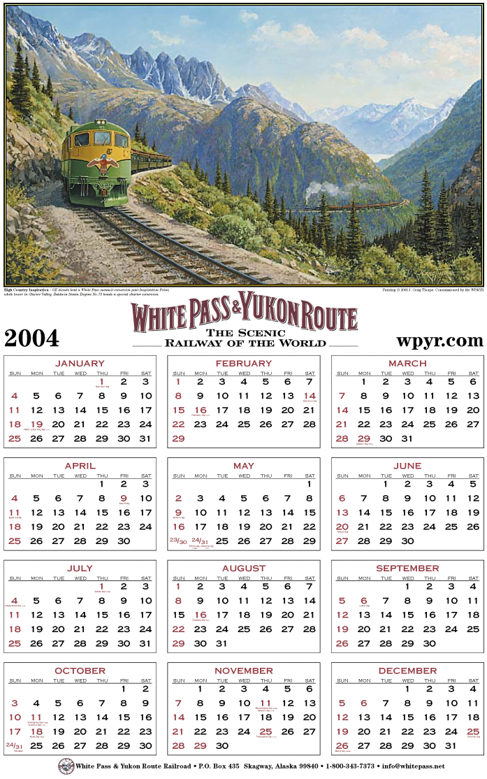 2004 Calendar - White Pass & Yukon Route Railway