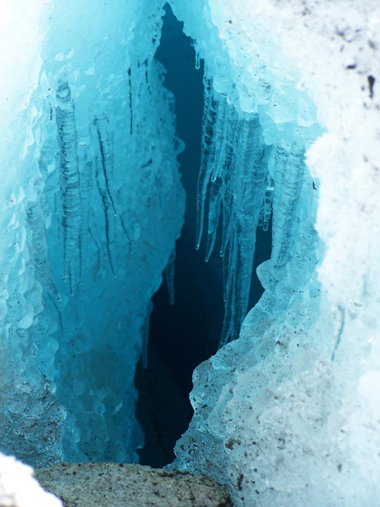 crevasse and running water on Laughton Ice fields - by Kirk Dawson