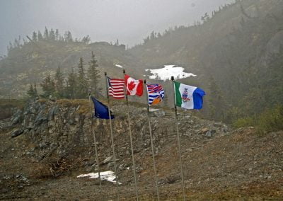 Five flags flying over the Yukon Territory